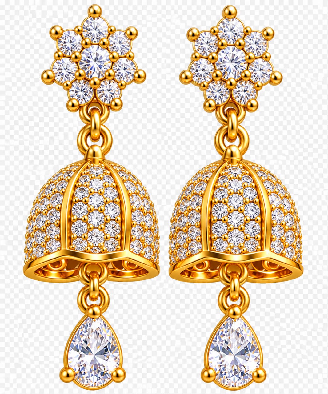 Royal Crystal Jhumka Earrings – Golden Drop