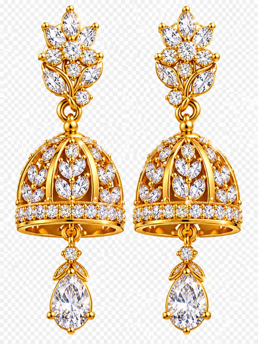 Royal Crystal Jhumka Earrings – Golden