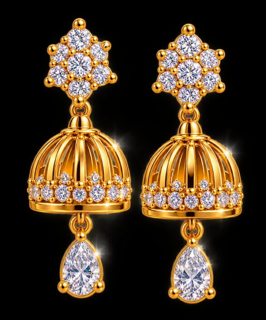 ✨ Luxury Gold Crystal Jhumka Earrings – Premium Statement Design