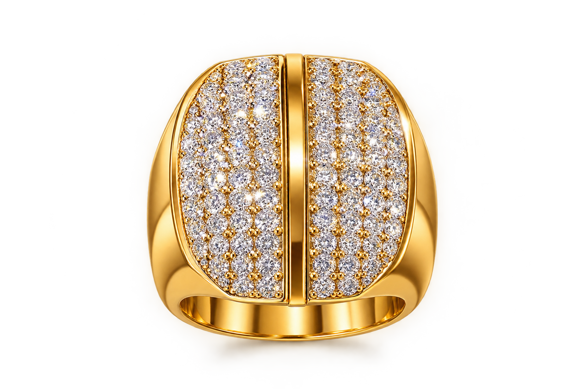Gold Crystal Panel Ring