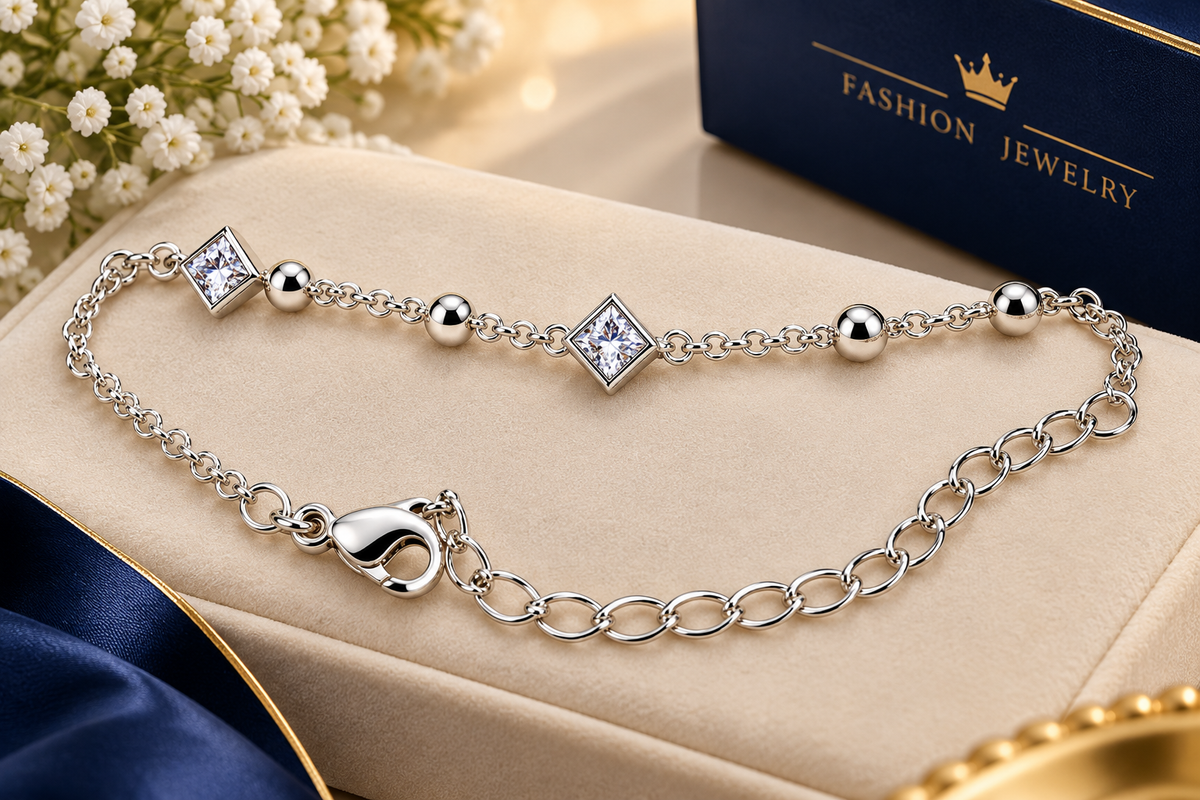 ✨ Elegant Crystal Silver Bracelet