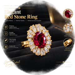 Elegant Red Stone Halo Ring